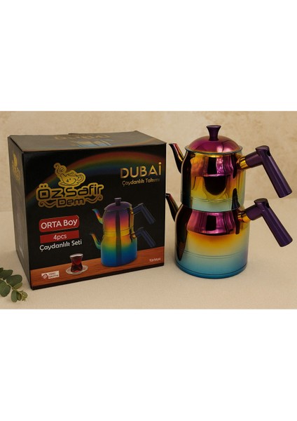 Dem Dubai Series Renkli Paslanmaz Çelik Orta Boy Çaydanlık - 18/10 Çelik, Isıya Dayanıklı