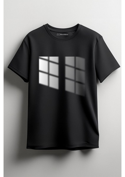 Window Önü Baskılı Unisex Tişört Siyah