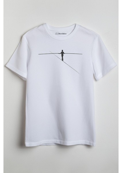 Denge Önü Baskılı Unisex Tişört Beyaz