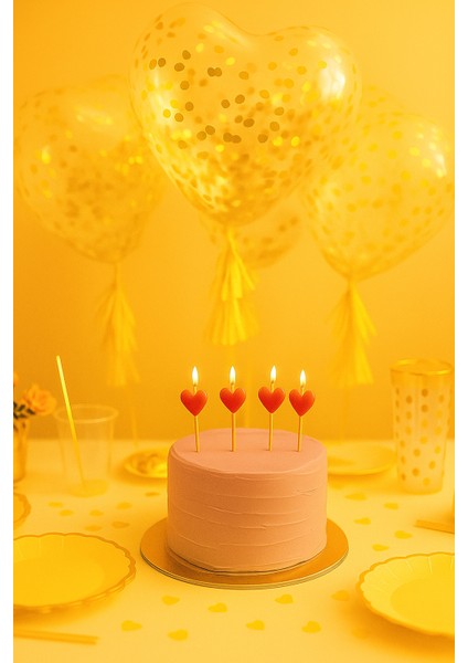 10'lu Kalp Şeklinde Şeffaf Balon - Sarı Konfetili Doğum Günü ve Parti Balonu Seti