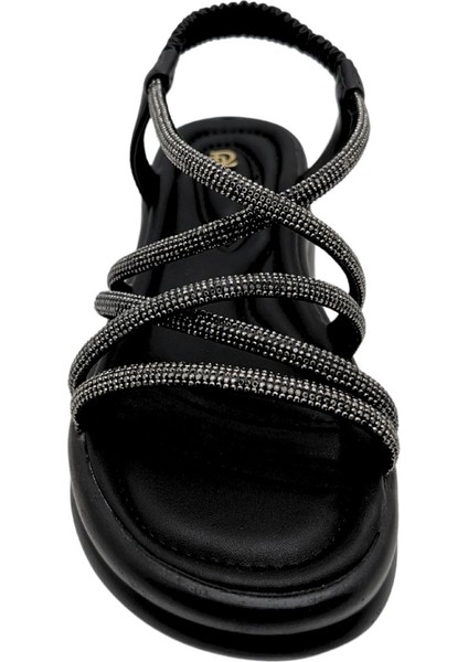 Tresorra - Kadın Taşlı Hafif Dolgu Topuklu Sandalet - Siyah - 37 modelleri