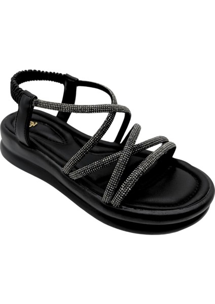 Tresorra - Kadın Taşlı Hafif Dolgu Topuklu Sandalet - Siyah - 37 fırsatları