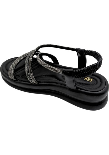 Tresorra - Kadın Taşlı Hafif Dolgu Topuklu Sandalet - Siyah - 37 indirimleri