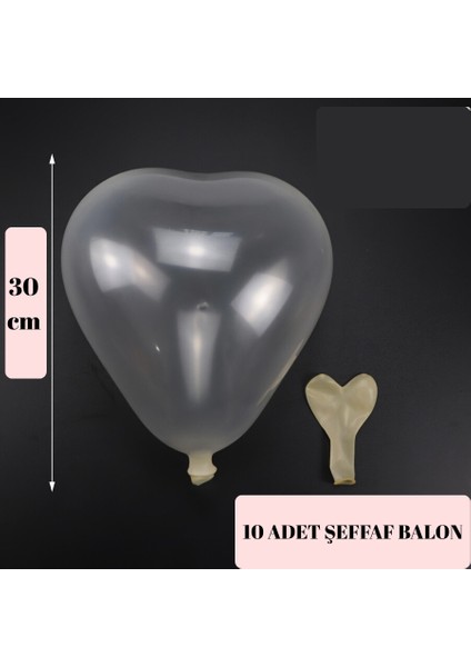 10'lu Kalp Şeklinde Şeffaf Balon - Mavi Konfetili Doğum Günü ve Parti Balonu Seti