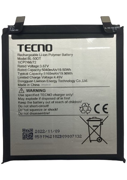 Tecno Phantom X2 Pro Pil Batarya BL-50DT 5160 Mah