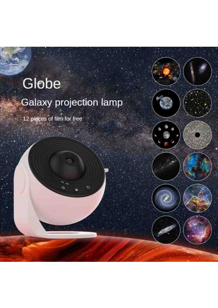 Galaxy Projektör Gece Lambası, Siyah Planetaryum Yıldızlı Projektör, 12 Film Diskli, Yıldızlı Gökyüzü Gece Lambası