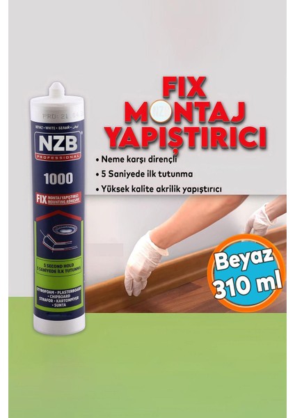 Tr Montaj Yapıştırıcı 310 ml Beyaz Mutfak Banyo Ahşap Dolap Beton Fayans Mermer Çok Amaçlı