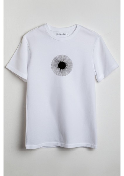 Küre Gölgesi Önü Baskılı Unisex Tişört Beyaz