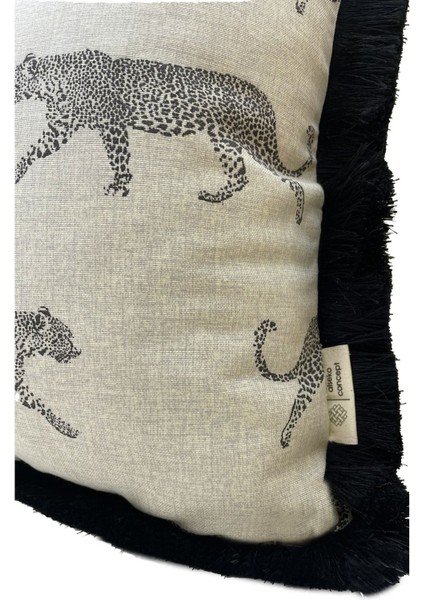 Leopar Desenli Püsküllü 43X43CM Dekoratif Kırlent Kılıfı fiyatları