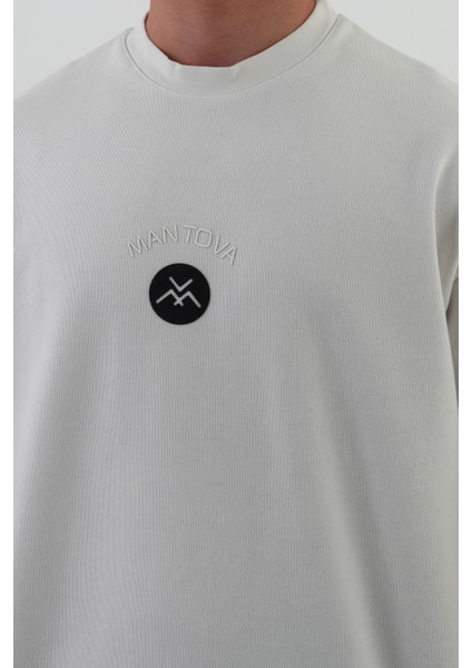 Beyaz Göğüs Baskılı Oversize Unısex T-Shirt