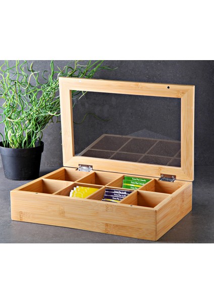 8 Bölmeli Bambu Poşet Çay Kutusu 20X30CM Bambu Organizer Kutu Takı Aksesuar Kutusu