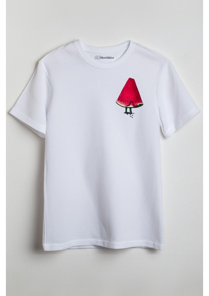 Karpuz Önü Baskılı Unisex Tişört Beyaz