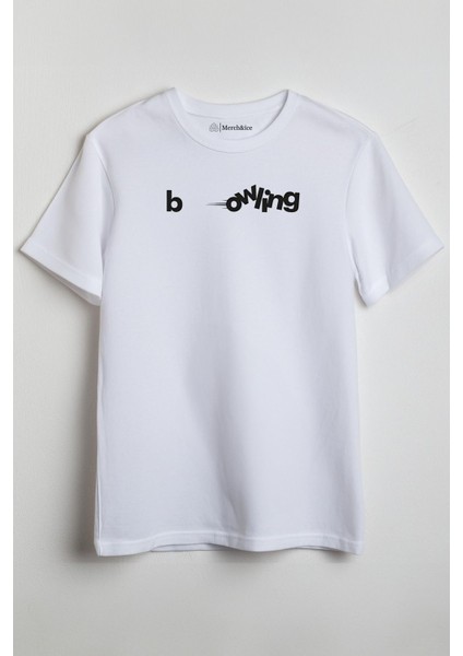Bowling Önü Baskılı Unisex Tişört Beyaz