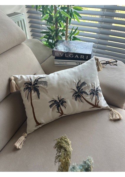 Nakışlı Kırlent Kılıfı Ekru Gri Kahve, Şık ve Rahat Dekorasyon Ürünü