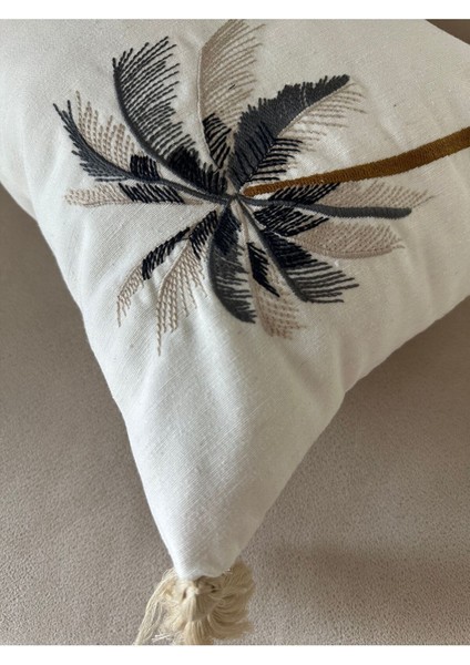 Nakışlı Kırlent Kılıfı Ekru Gri Kahve, Şık ve Rahat Dekorasyon Ürünü