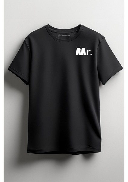 Mr Önü Baskılı Unisex Tişört Siyah