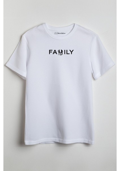 Family Önü Baskılı Unisex Tişört Beyaz