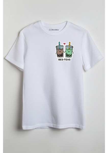 Besteas Önü Baskılı Unisex Tişört Beyaz