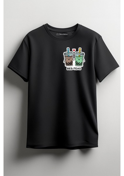Besteas Önü Baskılı Unisex Tişört Siyah