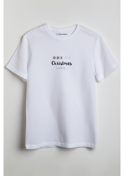 Christmas Loading Karlar Yılbaşı Baskılı Unisex T-Shirt Beyaz