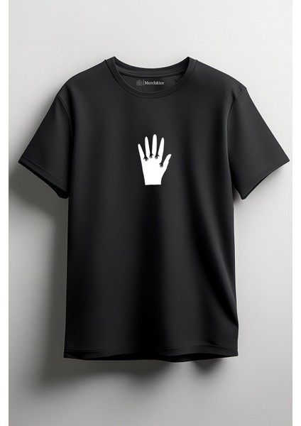 Beşparmak Önü Baskılı Unisex Tişört Siyah