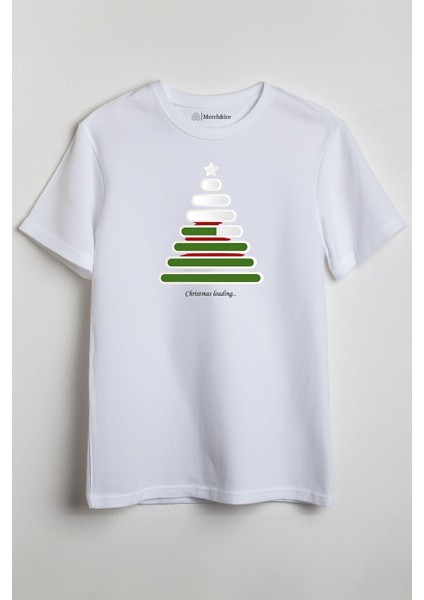 Christmas Loading Yılbaşı Ağacı Baskılı Unisex T-Shirt Beyaz