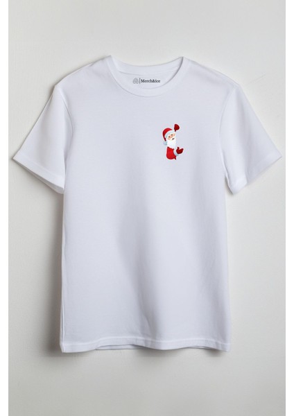 Noel Baba Yılbaşı Baskılı Unisex T-Shirt Beyaz