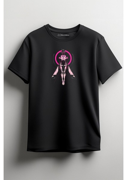 Superkahraman Robot Baskılı Unisex T-Shirt Siyah