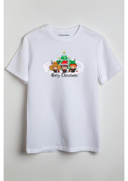 Harry Christmas Harry Potter ve Noel Yılbaşı Temalı Unisex T-Shirt Beyaz
