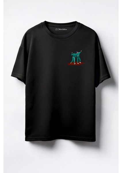 Squid Game 2 - Mingle Game Song 'round And Round' Baskılı Unisex Oversize T-Shirt Siyah