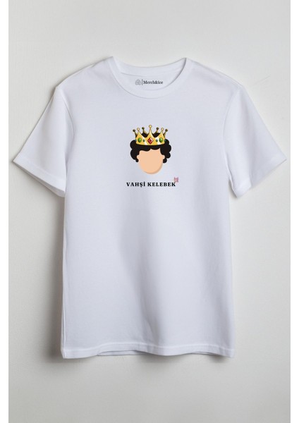 Prens Dizi Baskılı Unisex Tişört - Vahşi Kelebek Beyaz
