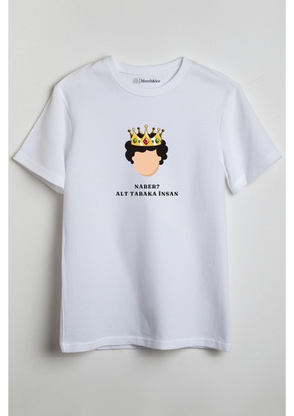 Naber Alt Tabaka Insan Önü Baskılı Unisex Tişört Beyaz