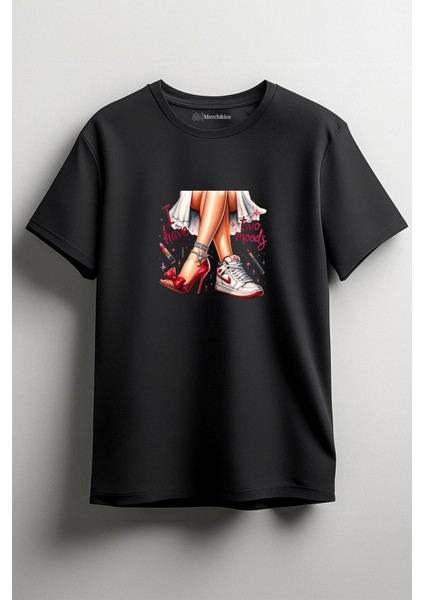 I Have Two Moods Topuklu Ayakkabı- Sneakers Baskılı Unisex T-Shirt Siyah