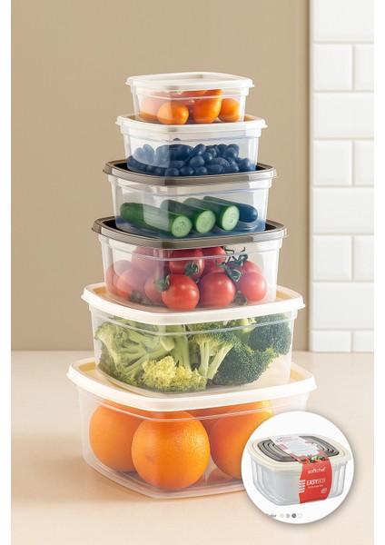 6 Adet Saklama Kabı - Iç Içe Geçen - Ekstra Kaliteli - Derin Dondurucu Uyumlu