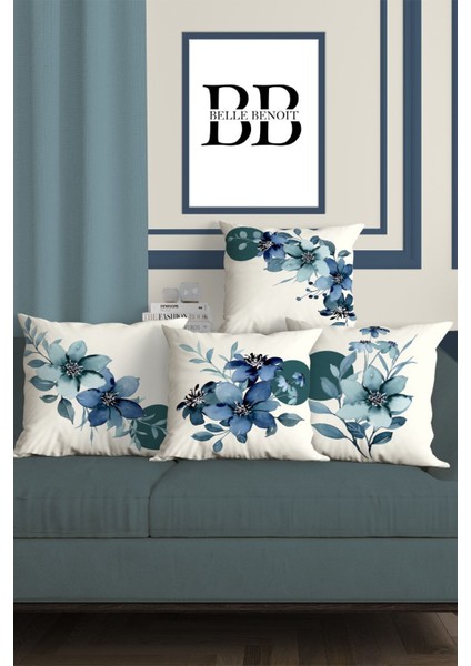 Mavi Beyaz Çift Taraflı 4'lü Yastık ve Amerikan Servis Seti fiyatları