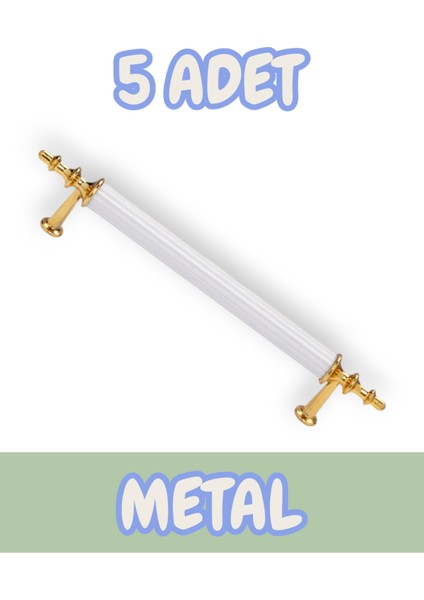 Tuana Rustik Alüminyum Metal Lüks Modern Mobilya Çekmece Mutfak Dolabı Kulpu Beyaz-Altın (5 Adet)