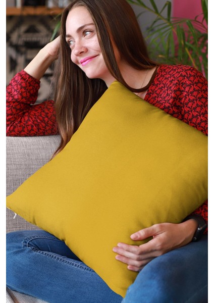 Sade Hardal Kırlent Kılıfı 43X43CM, Tay Tüyü Döşemelik Kumaş, Tek Renk, Şık Tasarım