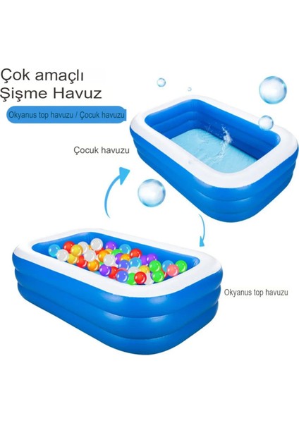 1'li Havuz Bahçe Büyük Boy Dikdörtgen 190X140X45CM Şişirme Katlı Şişme Havuz Tatil Havuzu Pompa Dah