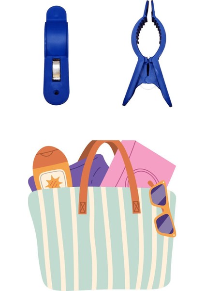 4'lü Büyük Boy Plaj Havlu Mandalı, Çok Amaçlı, Sabitleyici, Mavi modelleri