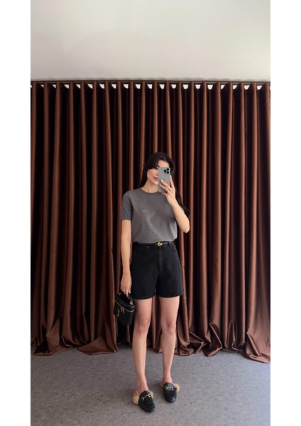 Şehir Boy Antrasit Denim Şort