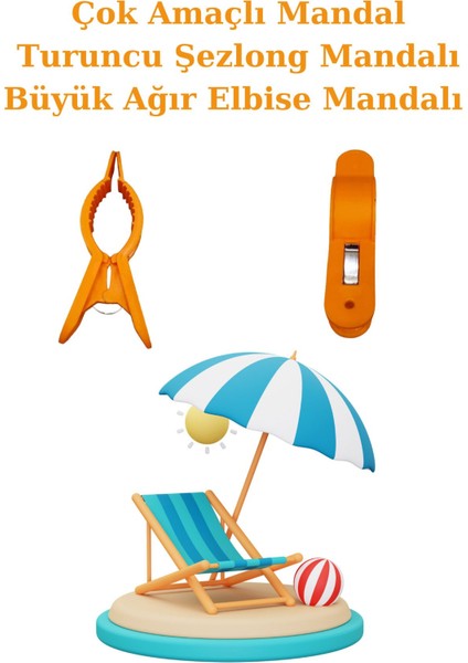 Turuncu Çok Amaçlı Büyük Boy Plaj Havlu Mandalı 8'li Set