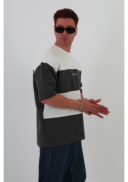 Skyline Oversize Erkek T-Shirt ANTRASİT GRİ-BEYAZ fırsatları