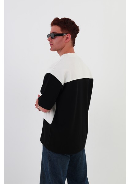 Skyline Oversize Erkek T-Shirt Siyah-Beyaz