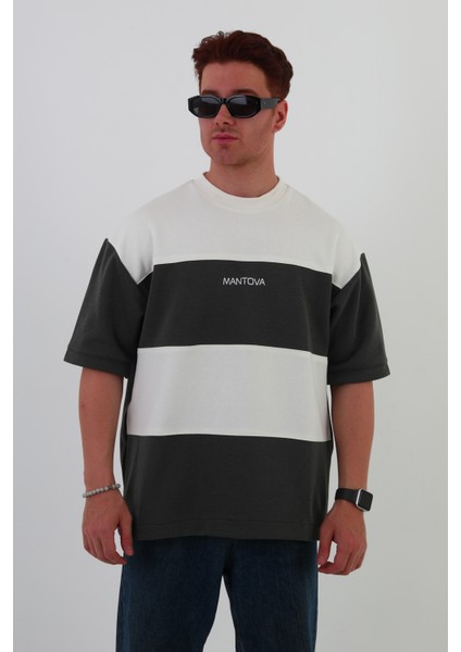 Skyline Oversize Erkek T-Shirt ANTRASİT GRİ-BEYAZ