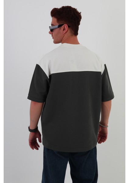 Skyline Oversize Erkek T-Shirt ANTRASİT GRİ-BEYAZ