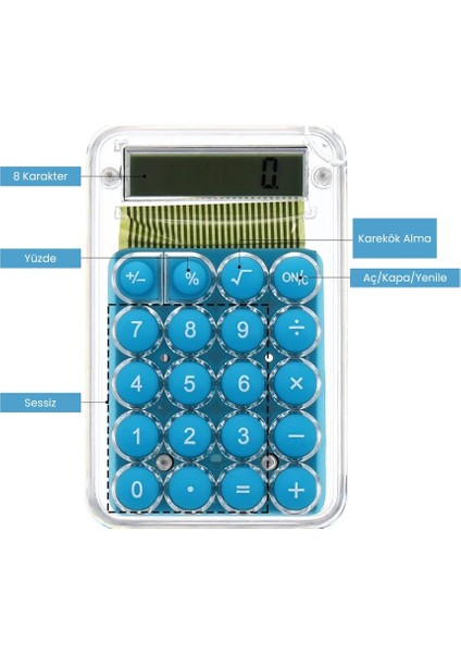 8 Haneli Mini Şeffaf Renkli Dijital Ofis Cep Hesap Makinesi modelleri