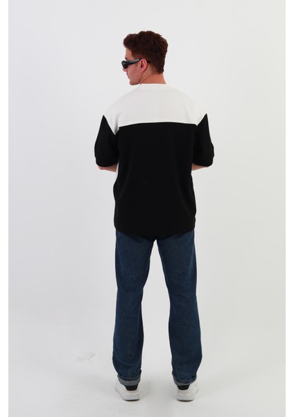 Skyline Oversize Erkek T-Shirt Siyah-Beyaz indirimleri