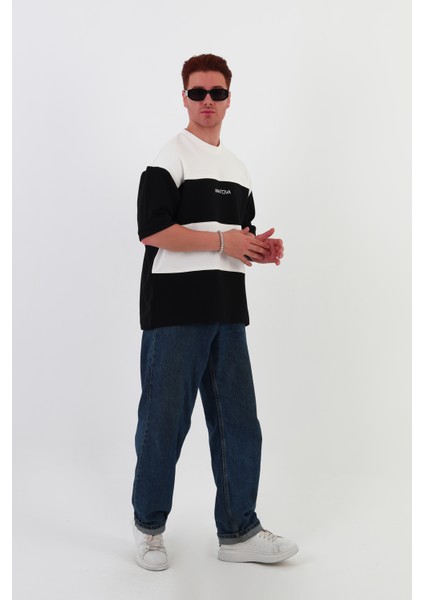 Skyline Oversize Erkek T-Shirt Siyah-Beyaz
