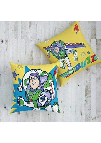 Renkli Toy Story Buzz Temalı 40X40 Kırlent, Şık ve Eğlenceli Ev Dekoru