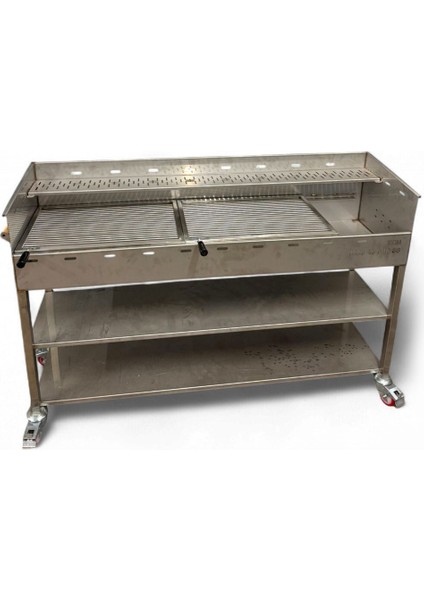 125X40 Çift Çubuk Izgara ve Şişlik Bölmeli Krom Mangal